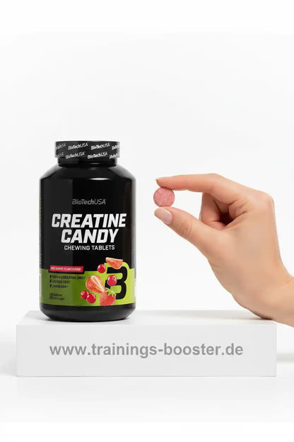 BioTechUSA Creatine Candy Kaugummis mit Erdbeer-Geschmack, ideal für Sportler und Fitness-Enthusiasten