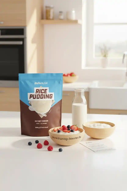 BioTechUSA Reispudding Instantpulver mit Beeren und Milch – ideal für Sportler und gesunde Ernährung