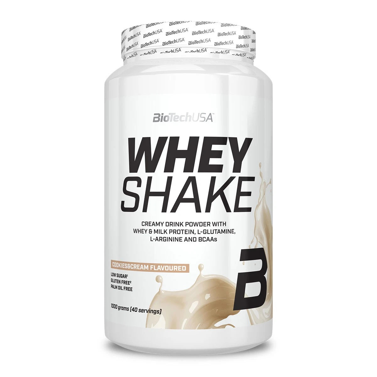 BioTechUSA Whey Shake Cookies & Cream, Eiweißpulver mit Whey & Milchprotein, L-Glutamin, BCAAs, glutenfrei