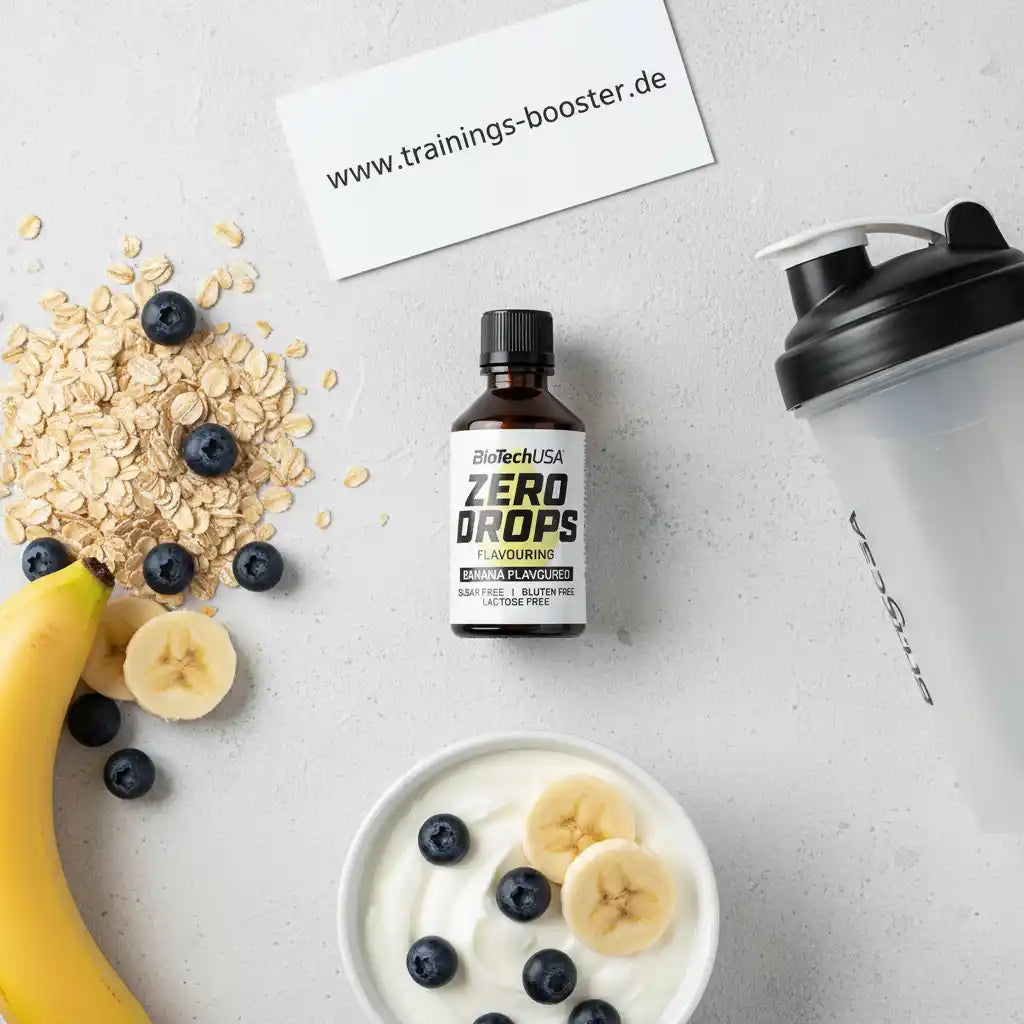 BioTechUSA Zero Drops Bananen-Aroma, ideal für Proteinshakes mit Haferflocken, Banane und Heidelbeeren