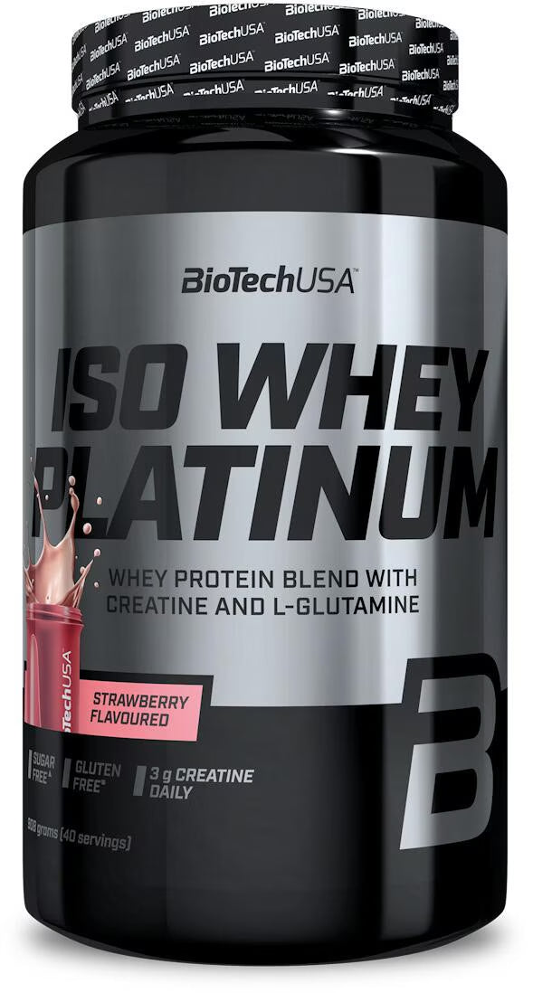BioTech USA Iso Whey Platinum Whey Protein Blend, Erdbeer-Geschmack, 908g Dose