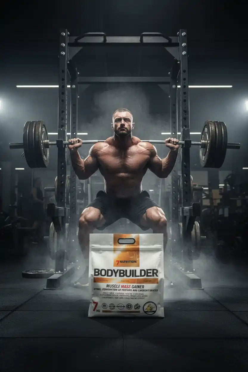 Muskelaufbau mit Bodybuilder Mass Gainer im Fitnessstudio – Krafttraining & Sportnahrung