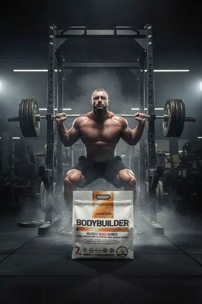 Muskelaufbau mit Bodybuilder Mass Gainer im Fitnessstudio – Krafttraining & Sportnahrung