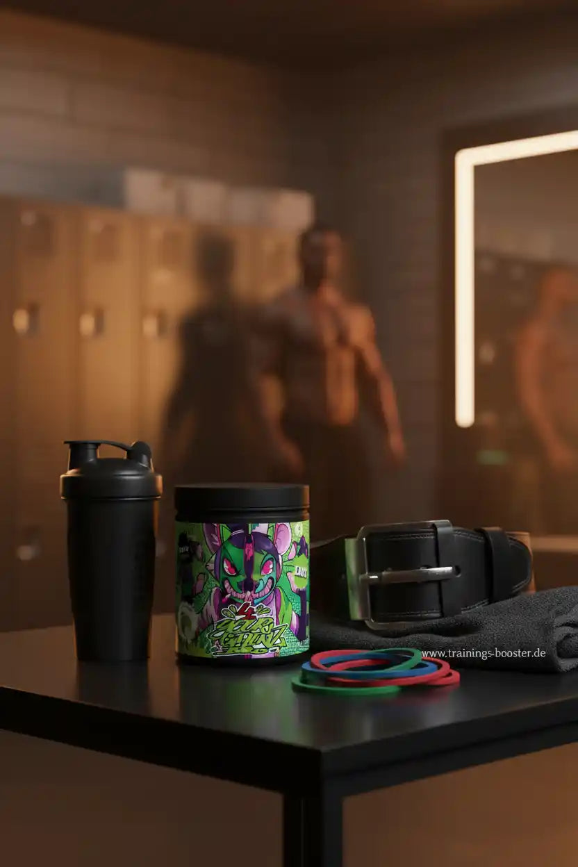 BPS Pharma 4YourGainz Bro EAA Dose mit Shaker und Trainingszubehör im Fitnessstudio