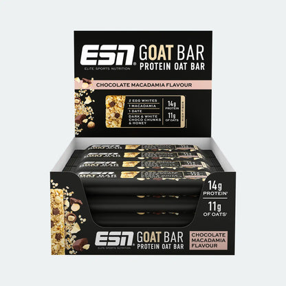 ESN Protein GOAT Oat Bar in Schokolade Macadamia Geschmack im Display-Karton