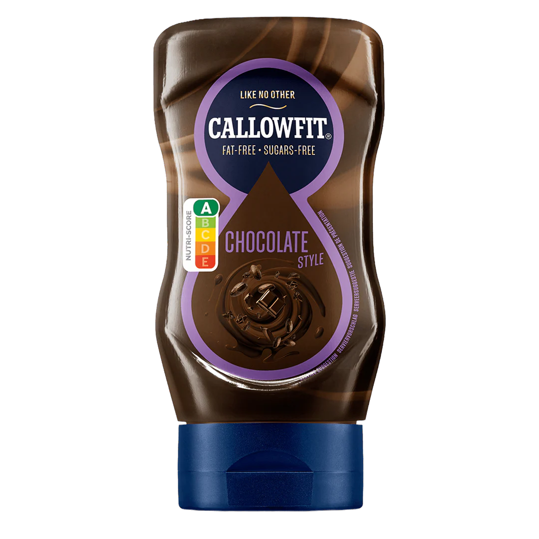 Callowfit Schokoladen-Sirup, fettfrei und zuckerfrei, in einer Kunststoffflasche