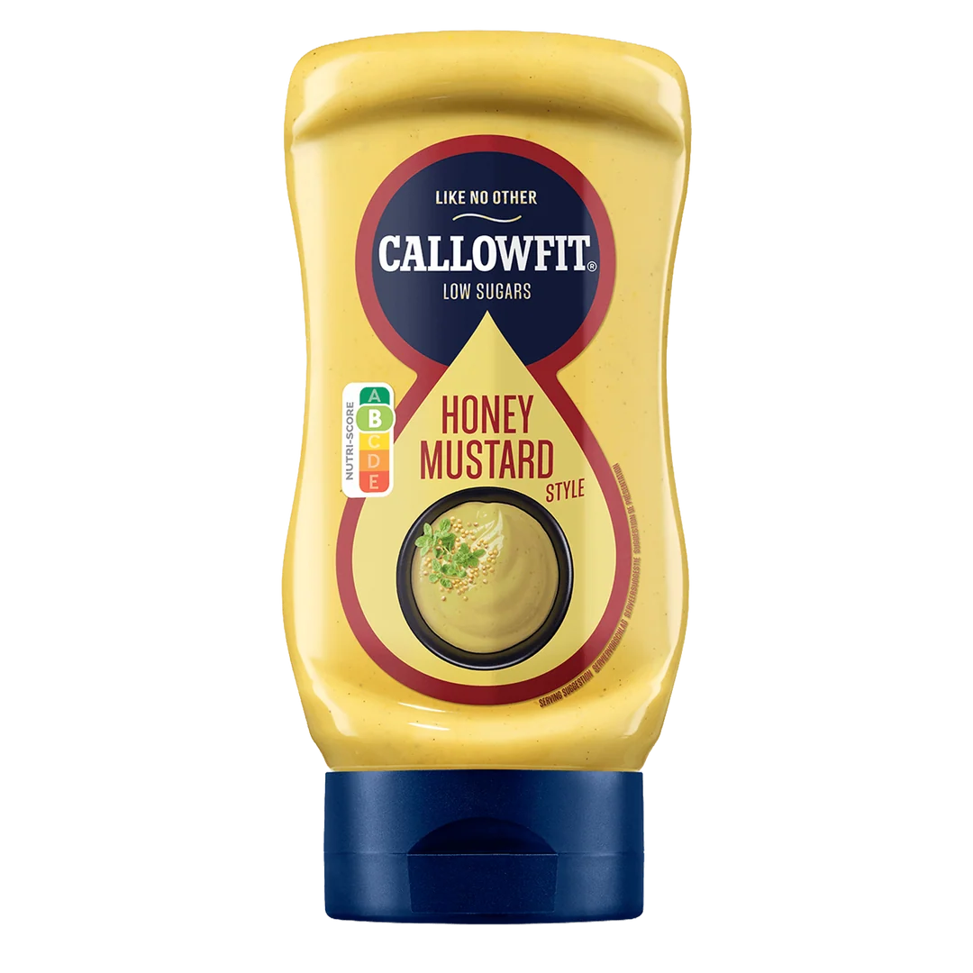 Flasche Callowfit Honey Mustard Style Sauce mit wenig Zucker