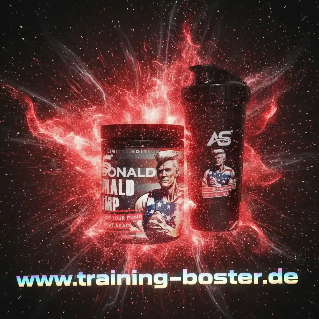 Donald Pump Pre-Workout Booster & AS Shaker mit rotem Energieeffekt, ideal für Training und Muscle Pump