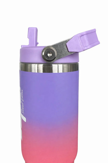 Lila-rosa Trinkflasche mit Flip-Deckel für Sport und Training