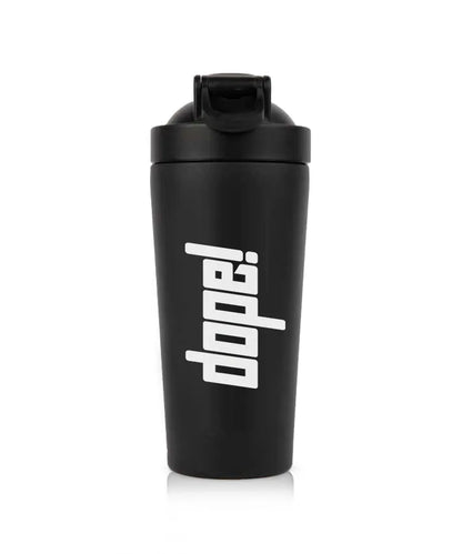 Schwarzer Shaker mit 'dope!' Aufschrift für Sportnahrung und Booster