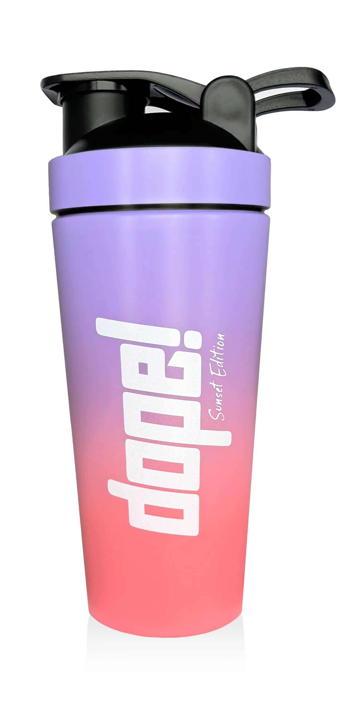 Dope! Sunset Edition Shaker in Lila-Rosa-Gradient mit schwarzem Deckel für Sportnahrung und Booster