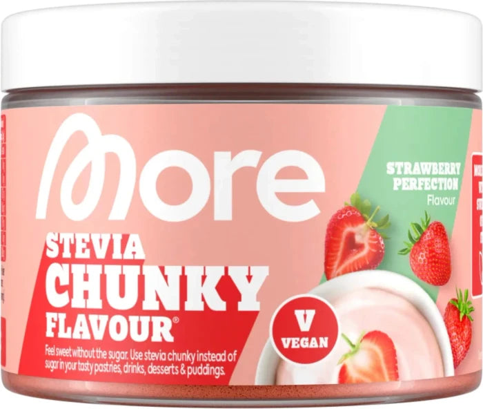 More Stevia Chunky Flavour Erdbeere Dose, veganer Zuckerersatz mit Erdbeer-Geschmack