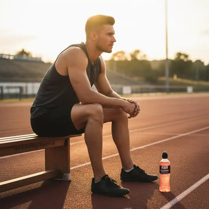 Athlet mit ESN Booster auf Laufbahn, Sportnahrung für Training & Fitness