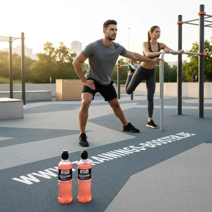 Mann und Frau beim Training mit ESN Booster-Getränken im Freien