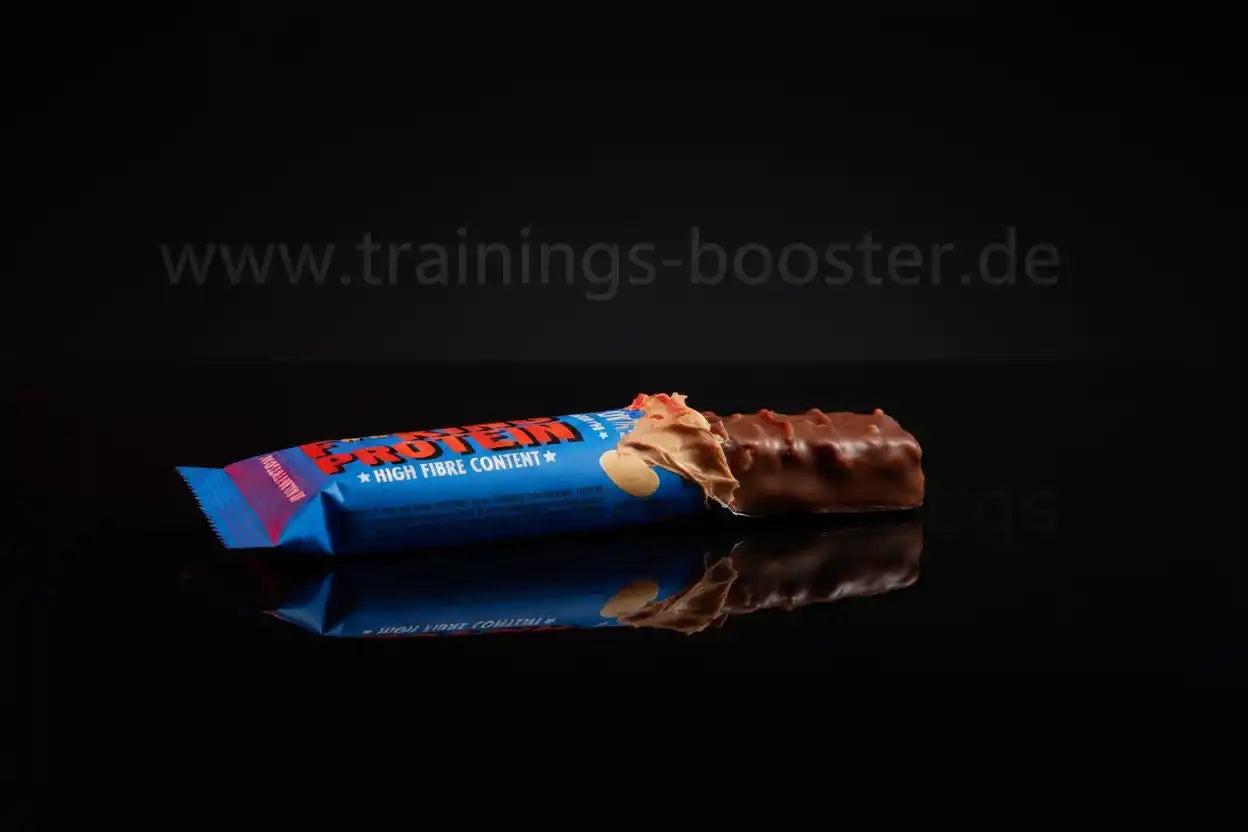 Proteinriegel mit hoher Ballaststoffmenge und Schokoladenüberzug