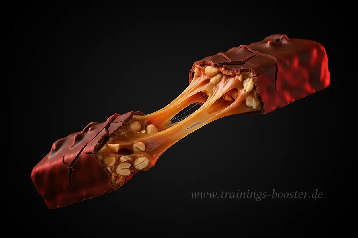 Schokoladenriegel mit Nüssen und zähem Karamell, ideal für Sportler und Fitnessbegeisterte