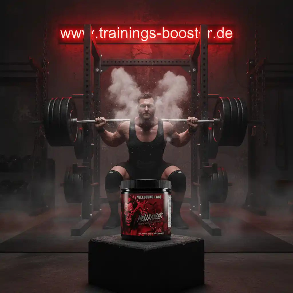 Muskelmann mit Hantel und Nahrungsergänzungsmittel im Fitnessstudio