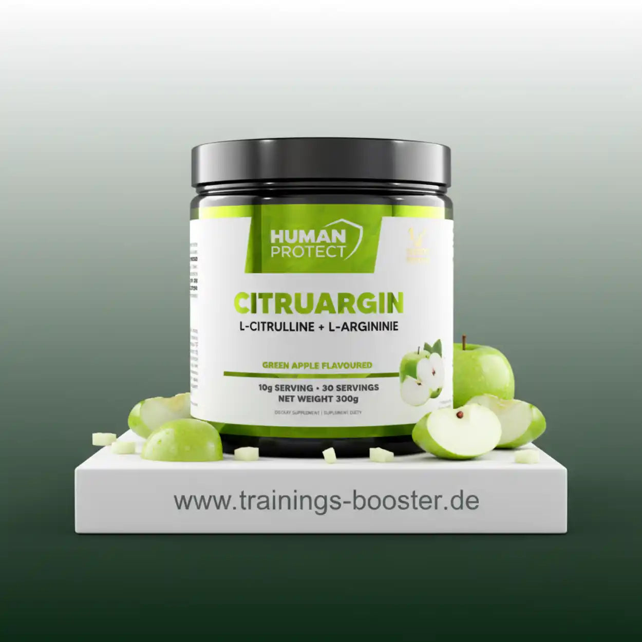 Human Protect Citruargin Nahrungsergänzungsmittel mit L-Citrullin und L-Arginin, Geschmack Grüner Apfel