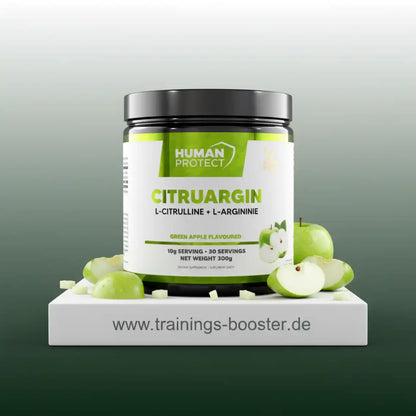 Human Protect Citruargin Nahrungsergänzungsmittel mit L-Citrullin und L-Arginin, Geschmack Grüner Apfel