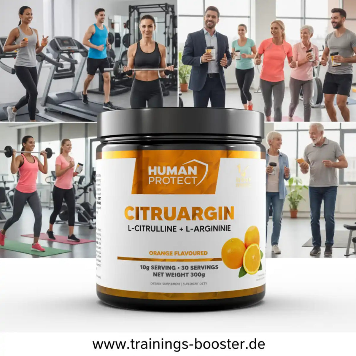 Human Protect Citruargin Nahrungsergänzungsmittel mit L-Citrullin und L-Arginin, Orangen-Geschmack