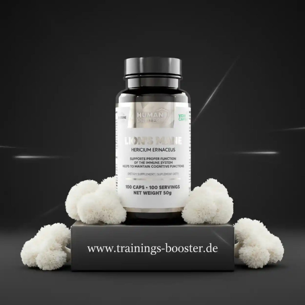Human Protect Lion's Mane Nahrungsergänzungsmittel mit Hericium Erinaceus Kapseln und Pilzen