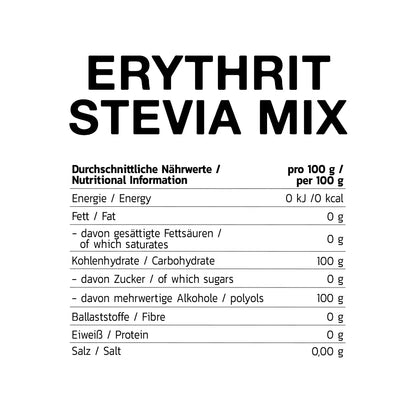 Erythrit Stevia Mix Nährwerttabelle – zuckerfrei, kalorienarm, ideal für Sportnahrung & Booster