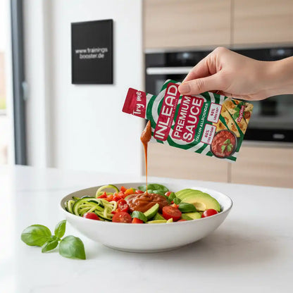 INLEAD Premium Sauce über frischem Gemüsesalat mit Zucchini, Avocado und Tomaten