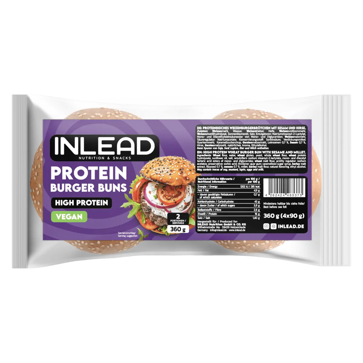 Vegane Protein Burger Buns von INLEAD – hochproteinhaltig, mit Sesam & Hirse, ideal für Sportler & Fitness