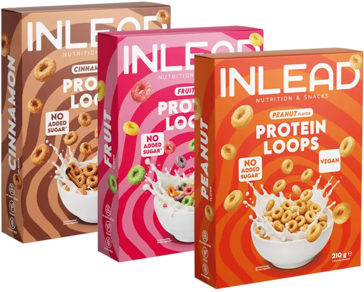 INLEAD Protein Loops in Zimt, Frucht & Erdnuss Geschmack, vegan, ohne zugesetzten Zucker, Sportnahrung