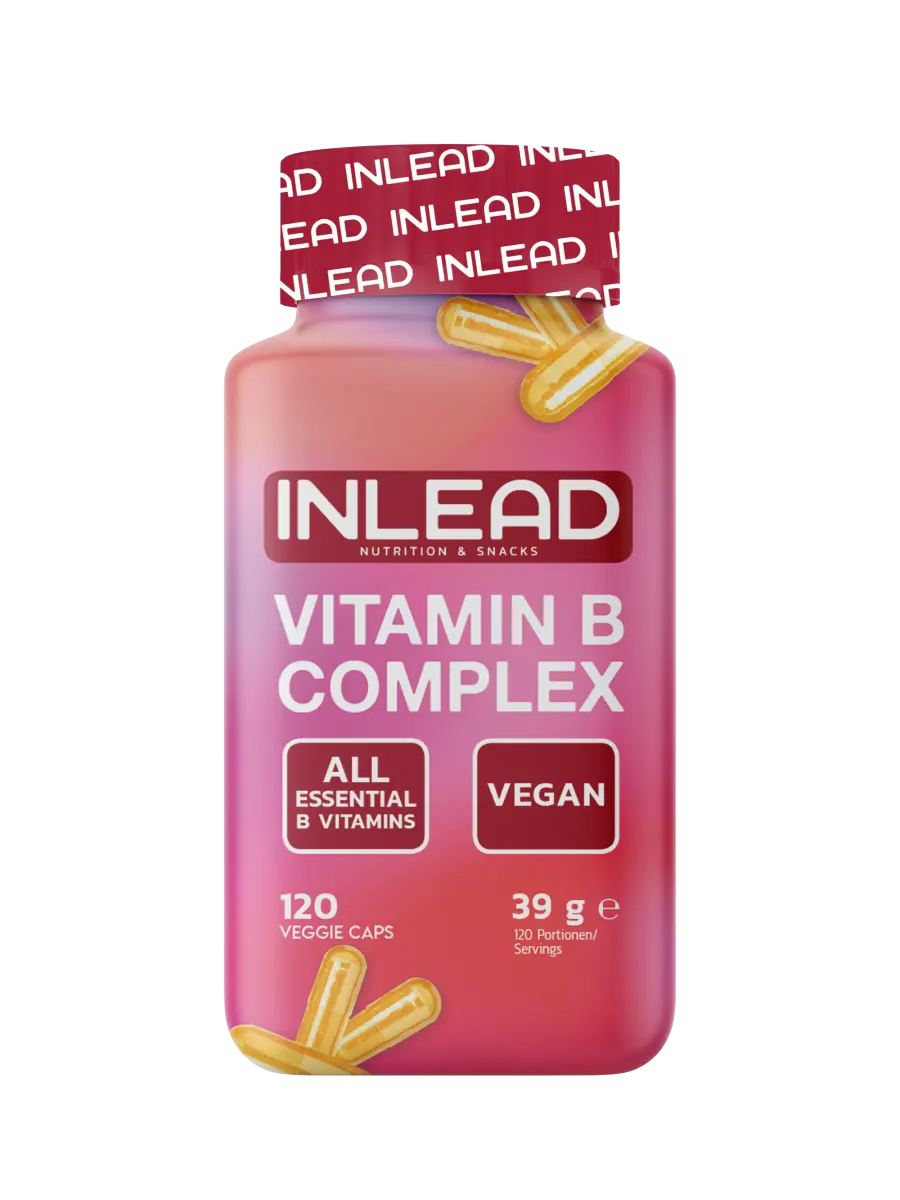 Vitamin B Komplex 120 Kapseln, vegan, Nahrungsergänzungsmittel, rote Dose mit Kapseln