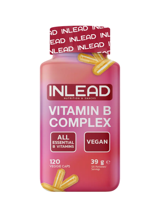 Vitamin B Komplex 120 Kapseln, vegan, Nahrungsergänzungsmittel, rote Dose mit Kapseln