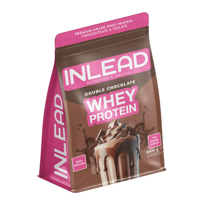 INLEAD Double Chocolate Whey Protein, hochwertiges Eiweißpulver ohne zugesetzten Zucker, 1000g