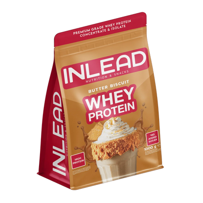 INLEAD Whey Protein Butter Biscuit, hochwertiges Proteinpulver ohne Zuckerzusatz, 1000g