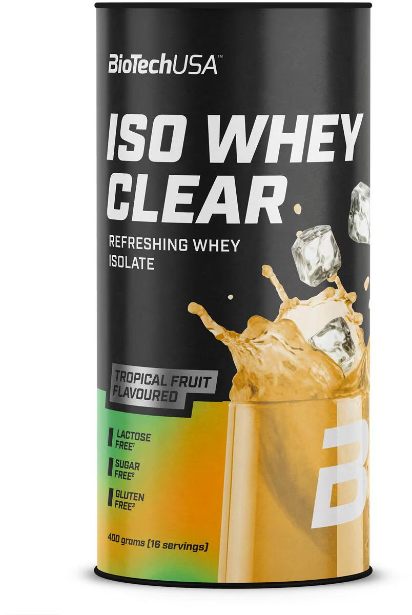 BioTechUSA ISO Whey Clear, tropisches Fruchtaroma, laktosefrei, zuckerfrei, glutenfrei