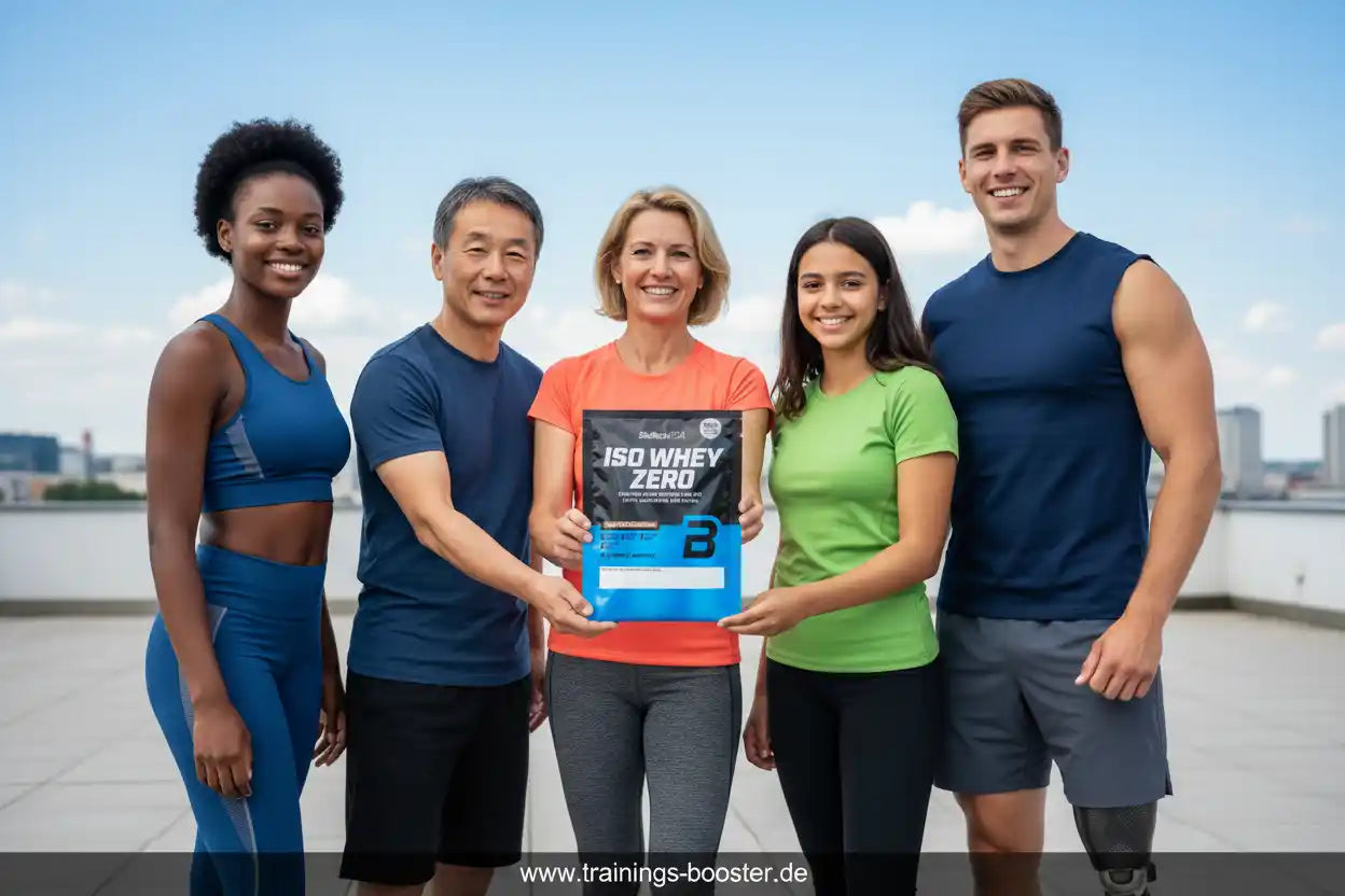 Gruppe mit ISO Whey Zero Proteinpulver, ideal für Fitness & Training