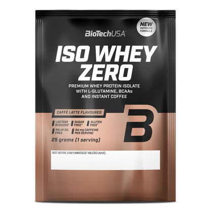 BioTech USA ISO WHEY ZERO Proteinpulver, Kaffee-Latte-Geschmack, laktosefrei, zuckerfrei, mit Koffein
