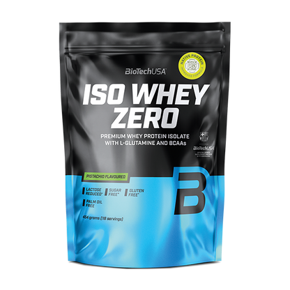 BioTechUSA ISO Whey Zero, pistazienaromatisiertes Eiweißpulver mit L-Glutamin und BCAAs, zuckerfrei, glutenfrei
