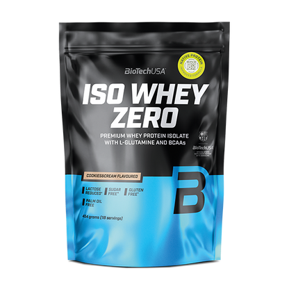 BioTechUSA ISO Whey Zero Cookies & Cream – Premium Whey Protein Isolat mit L-Glutamin & BCAAs, laktose- & zuckerfrei