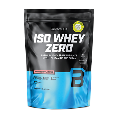 BioTechUSA ISO Whey Zero Eiweißpulver, Erdbeer-Geschmack, laktosefrei, zuckerfrei, glutenfrei
