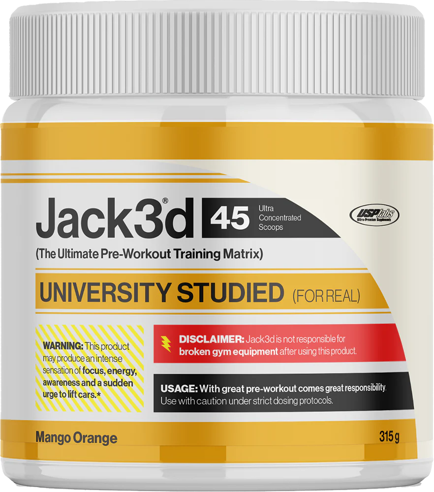 Jack3d 45 Pre-Workout Booster, Mango Orange, 315g – Ultra konzentriert, university studied