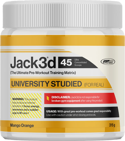 Jack3d 45 Pre-Workout Booster, Mango Orange, 315g – Ultra konzentriert, university studied
