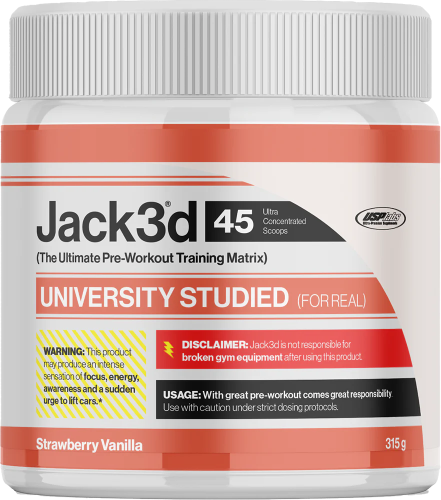 Jack3d 45 Pre-Workout Booster, Erdbeer-Vanille, 315g – Ultra konzentriert, university studiert