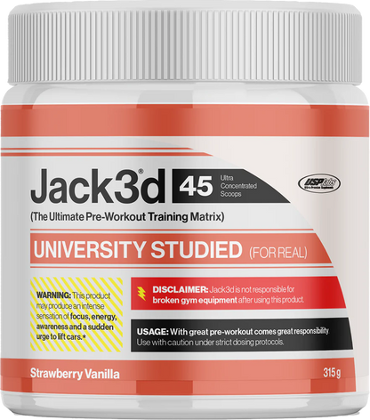 Jack3d 45 Pre-Workout Booster, Erdbeer-Vanille, 315g – Ultra konzentriert, university studiert
