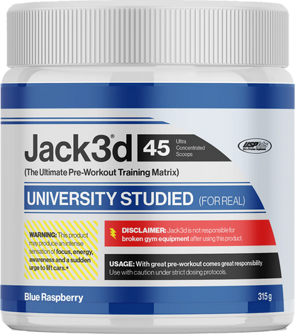 Jack3d 45 Pre-Workout Booster Blue Raspberry, 315g – Ultra konzentriert, university studiert