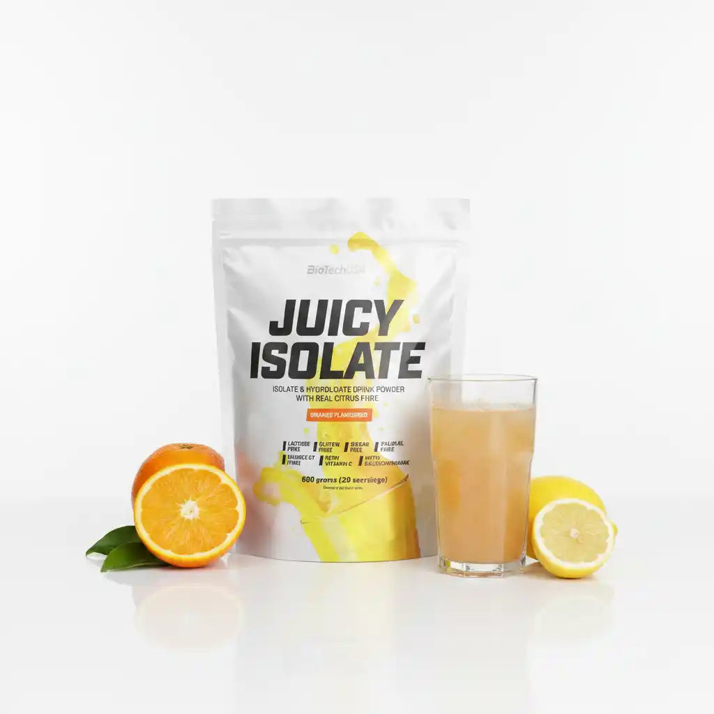 Juicy Isolate Eiweißpulver mit Zitrusgeschmack, Orange & Zitrone, ideal für Sportler und Fitness