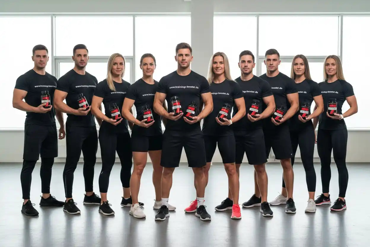 Fitnessteam mit Nahrungsergänzungsmitteln für Training und Muskelaufbau