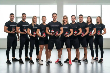 Fitnessteam mit Nahrungsergänzungsmitteln für Training und Muskelaufbau
