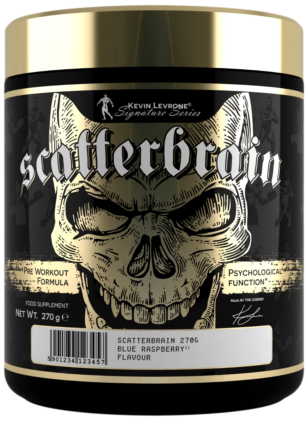 Scatterbrain Pre Workout Formula, 270g, Blue Raspberry, Kevin Levrones Signature Series mit Schädel-Design