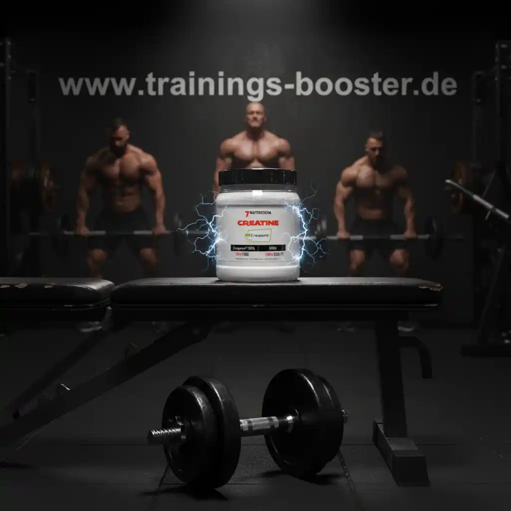 Creatine-Booster für Muskelkraft und Training mit Hanteln im Fitnessstudio