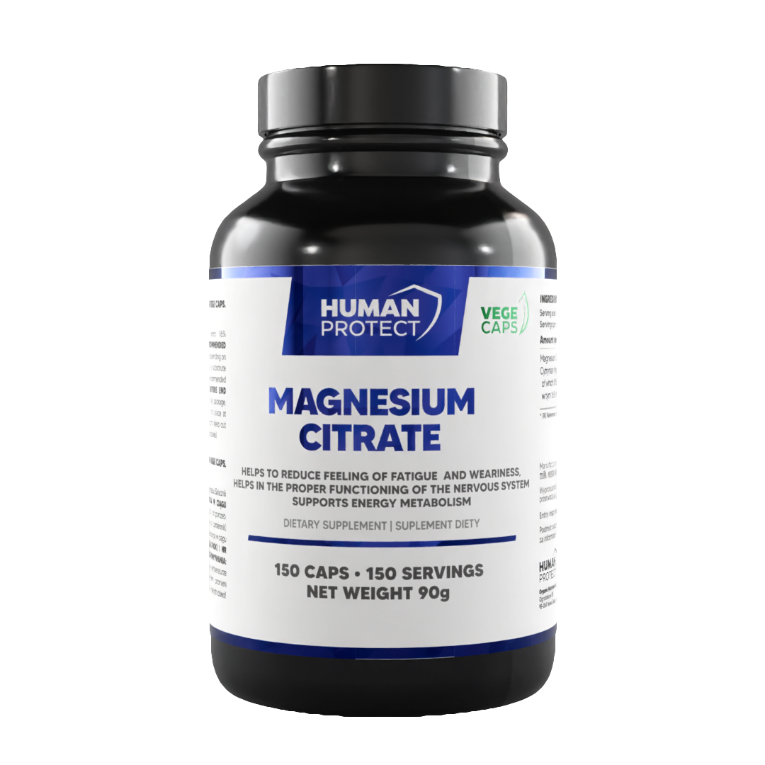 Magnesium Citrat Kapseln von Human Protect, 150 Veggie Caps für Energie und Nervensystem